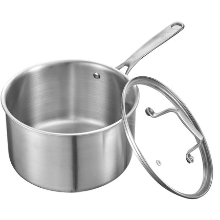 4 Qt Stainless Steel Saucepan with Glass Lid, Tri-Ply
