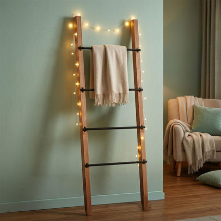 Žebřík na ručníky se 4 příčkami, borovice a ocel, přírodní/černá