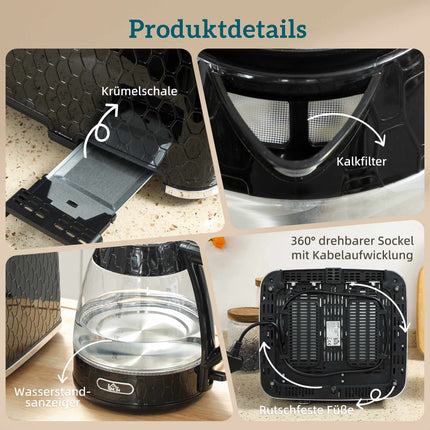 4-Slice Toaster & 1.7L Fast Boil Kettle Set, Black