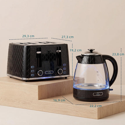 4-Slice Toaster & 1.7L Fast Boil Kettle Set, Black