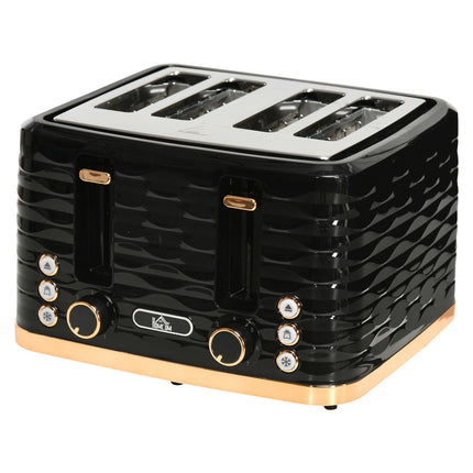 4-Scheiben-Toaster, Wellendesign, Multifunktion, Schwarz