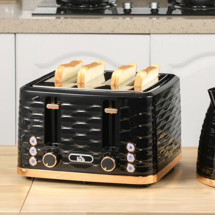 4-Scheiben-Toaster, Wellendesign, Multifunktion, Schwarz