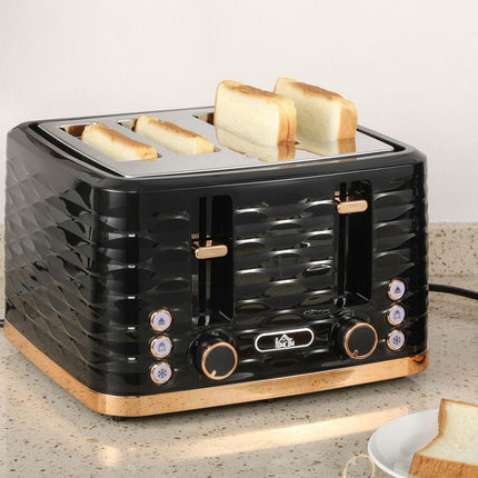 4-Scheiben-Toaster, Wellendesign, Multifunktion, Schwarz