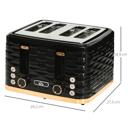 4-Scheiben-Toaster, Wellendesign, Multifunktion, Schwarz