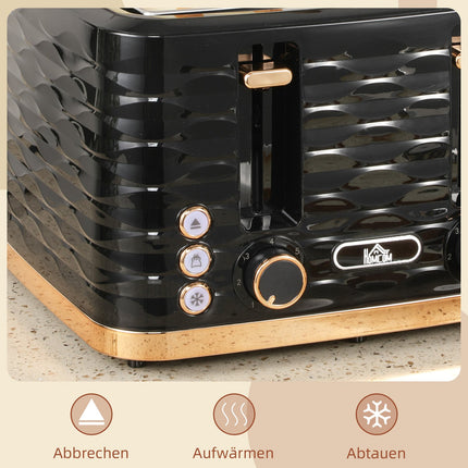 4-Scheiben-Toaster, Wellendesign, Multifunktion, Schwarz