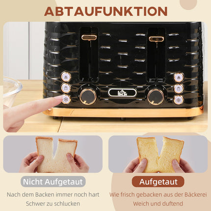 4-Scheiben-Toaster, Wellendesign, Multifunktion, Schwarz