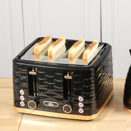 4-Scheiben-Toaster, Wellendesign, Multifunktion, Schwarz