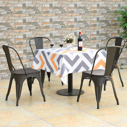 4 Stackable Metal Dining Chairs With Wood Seat, Gunmetal