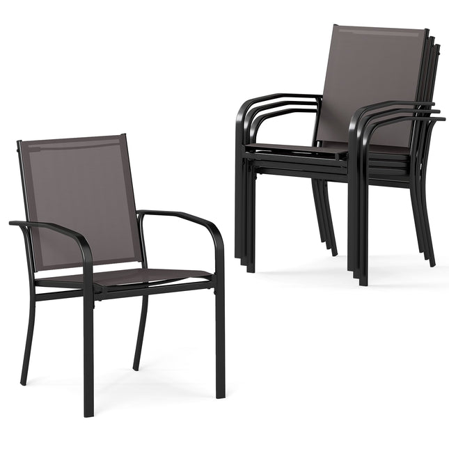 4 stapelbare tuinstoelen, ademende stof, grijs