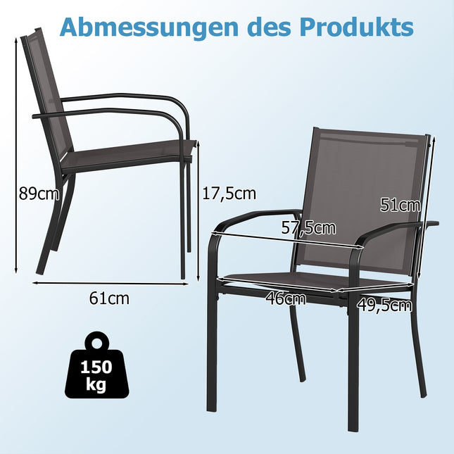 4 stapelbare tuinstoelen, ademende stof, grijs