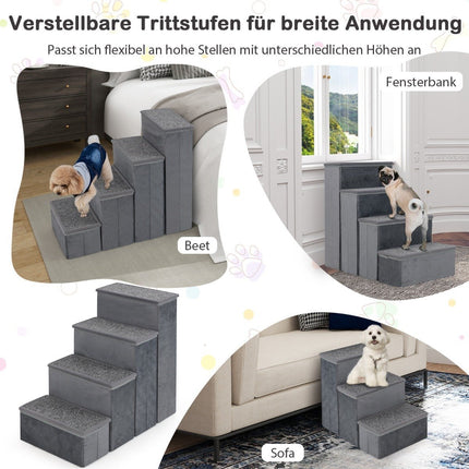 4-stufige Hundetreppe, rutschfeste, faltbare Hunderampe, tragbare Kletterleiter für Haustiere