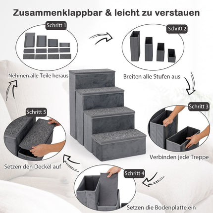 4-stufige Hundetreppe, rutschfeste, faltbare Hunderampe, tragbare Kletterleiter für Haustiere