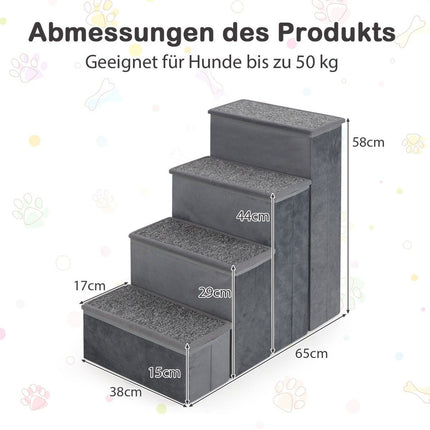 4-stufige Hundetreppe, rutschfeste, faltbare Hunderampe, tragbare Kletterleiter für Haustiere