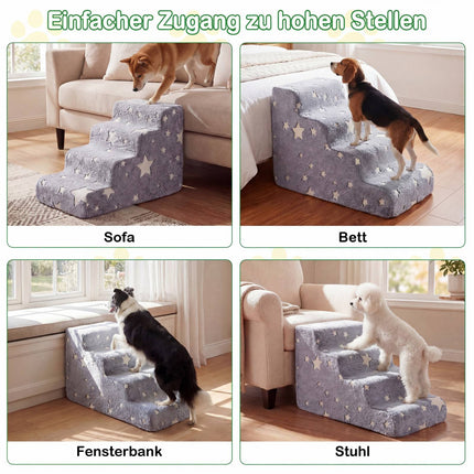 4-Step Foam Pet Stairs with Washable Flannel Cover, Gray