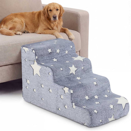 4-Step Foam Pet Stairs with Washable Flannel Cover, Gray