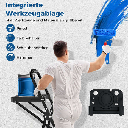 4-Step Folding Ladder with Tool Tray, Non-Slip Pedals