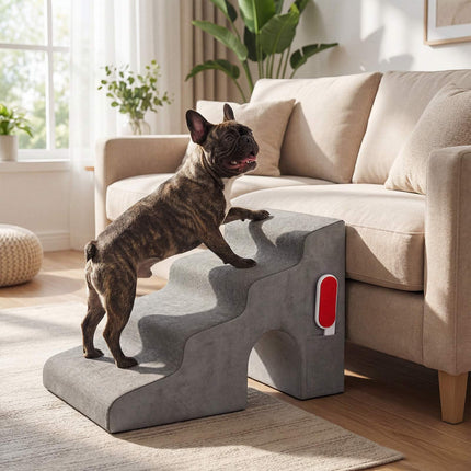 4-Step Grey Pet Stairs, 43 cm High, Washable Cover