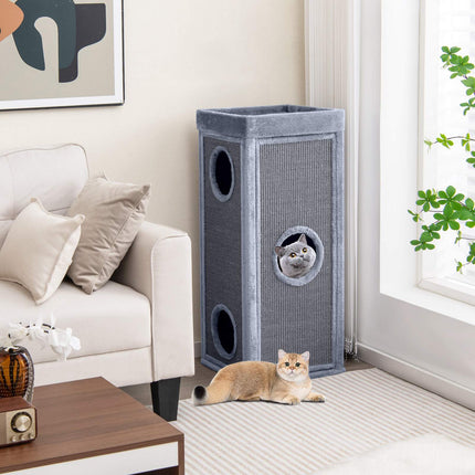 4-Story Cat Condo with Scratching Posts, Light Grey