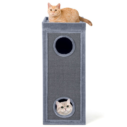 4-Story Cat Condo with Scratching Posts, Light Grey