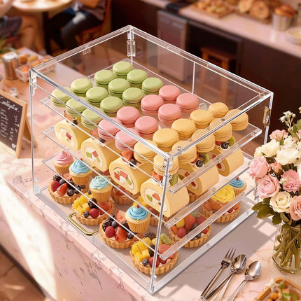 4-Tier Acrylic Bakery Display Case, Magnetic Rear Door