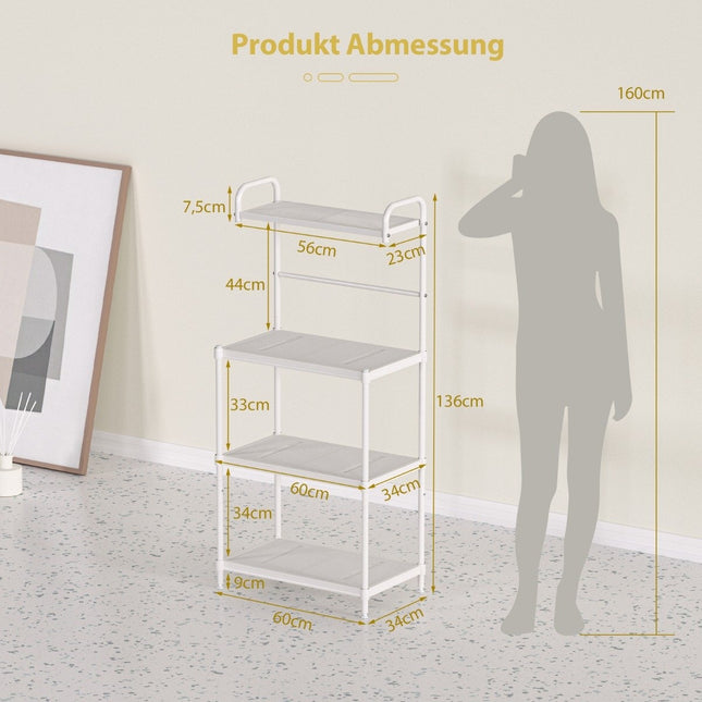 4-laags verstelbaar keukenrek, 59x34x136 cm, wit