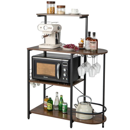 4-Tier Bakers Rack with Stemware Rack and 6 S-Hooks