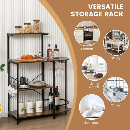 4-Tier Bakers Rack with Stemware Rack and 6 S-Hooks