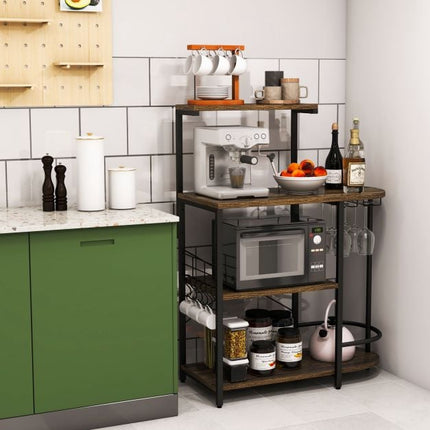 4-Tier Bakers Rack with Stemware Rack and 6 S-Hooks