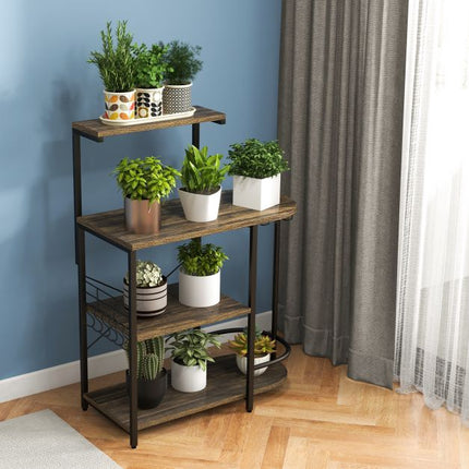 4-Tier Bakers Rack with Stemware Rack and 6 S-Hooks