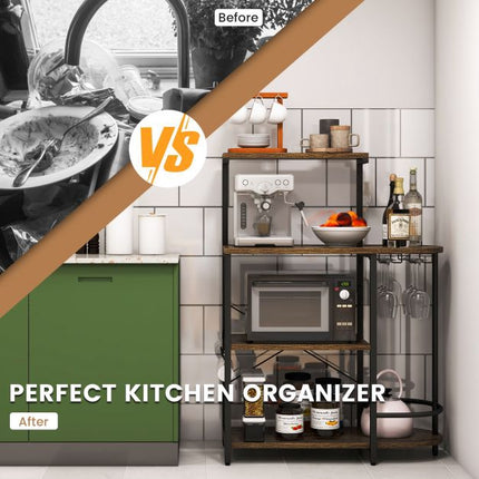4-Tier Bakers Rack with Stemware Rack and 6 S-Hooks