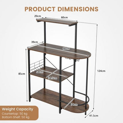 4-Tier Bakers Rack with Stemware Rack and 6 S-Hooks