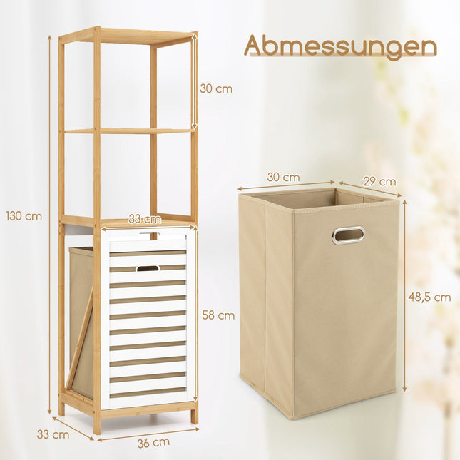 4-laags bamboe badkamerplank met kantelbare wasmand