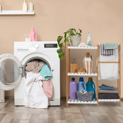4 Tier Bathroom Shelving And Laundry Bin