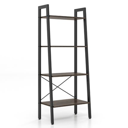 4 Tier Bookcase with Metal Frame & Adjustable Foot Pads Gray Oak