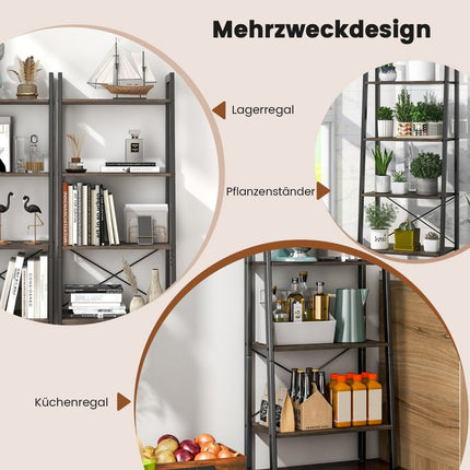 4 Tier Bookcase with Metal Frame & Adjustable Foot Pads Gray Oak
