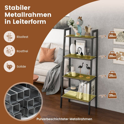 4 Tier Bookcase with Metal Frame & Adjustable Foot Pads Gray Oak