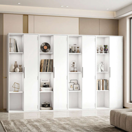 4-stöckiges Bücherregal mit verstellbaren Einlegeböden und Schrank, Weiß