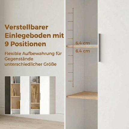 4-stöckiges Bücherregal mit verstellbaren Einlegeböden und Schrank, Weiß