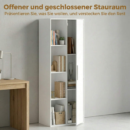 4-stöckiges Bücherregal mit verstellbaren Einlegeböden und Schrank, Weiß