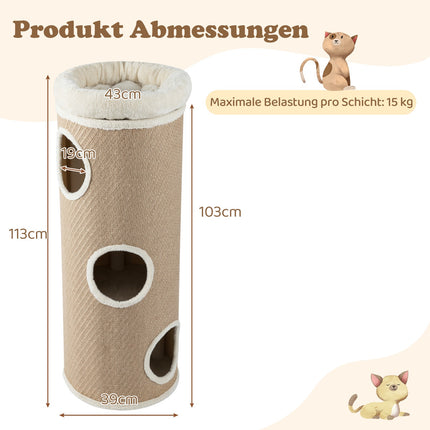 4-Tier Cat House with Removable Plush Bed, Brown
