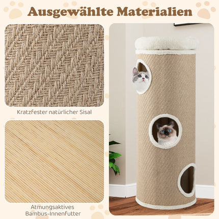 4-Tier Cat House with Removable Plush Bed, Brown