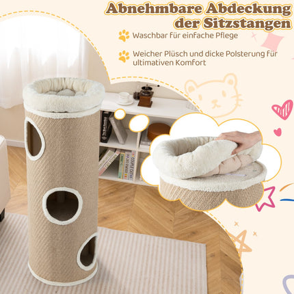 4-Tier Cat House with Removable Plush Bed, Brown