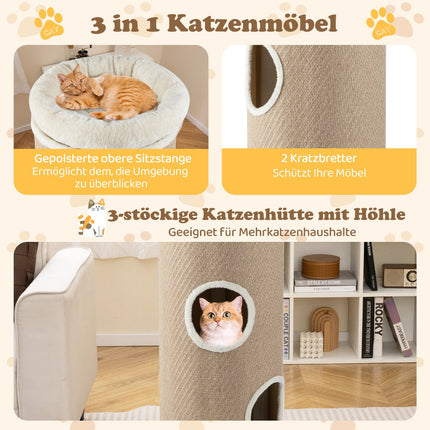 4-Tier Cat House with Removable Plush Bed, Brown