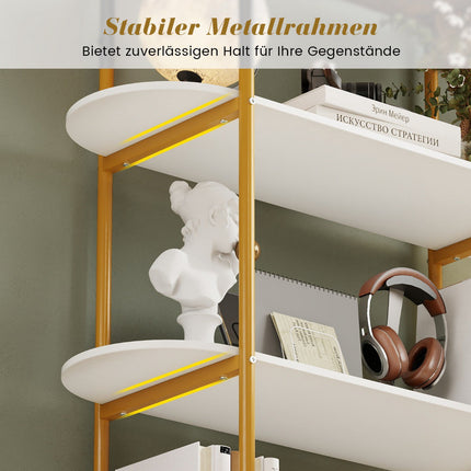 Gebogenes 4-stöckiges Bücherregal mit Metallrahmen und Holzregalböden