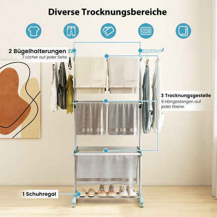 4-stufiger, faltbarer Wäscheständer mit drehbaren Flügeln