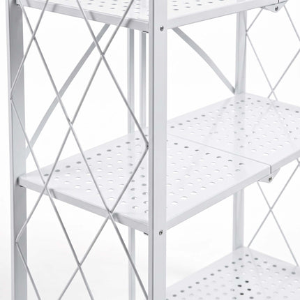4-Tier Folding Steel Shelving Unit with Castors and Brakes, White, 125 cm