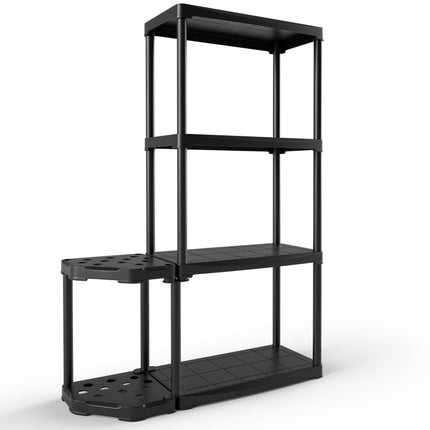 4-stöckiges Garagenregal mit Werkzeugorganizer, Schwarz, 80 kg Tragkraft