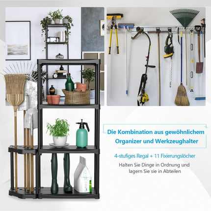 4-stöckiges Garagenregal mit Werkzeugorganizer, Schwarz, 80 kg Tragkraft