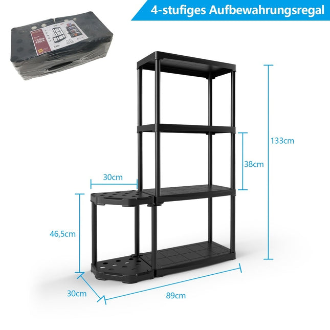 4-stöckiges Garagenregal mit Werkzeugorganizer, Schwarz, 80 kg Tragkraft