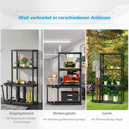 4-stöckiges Garagenregal mit Werkzeugorganizer, Schwarz, 80 kg Tragkraft